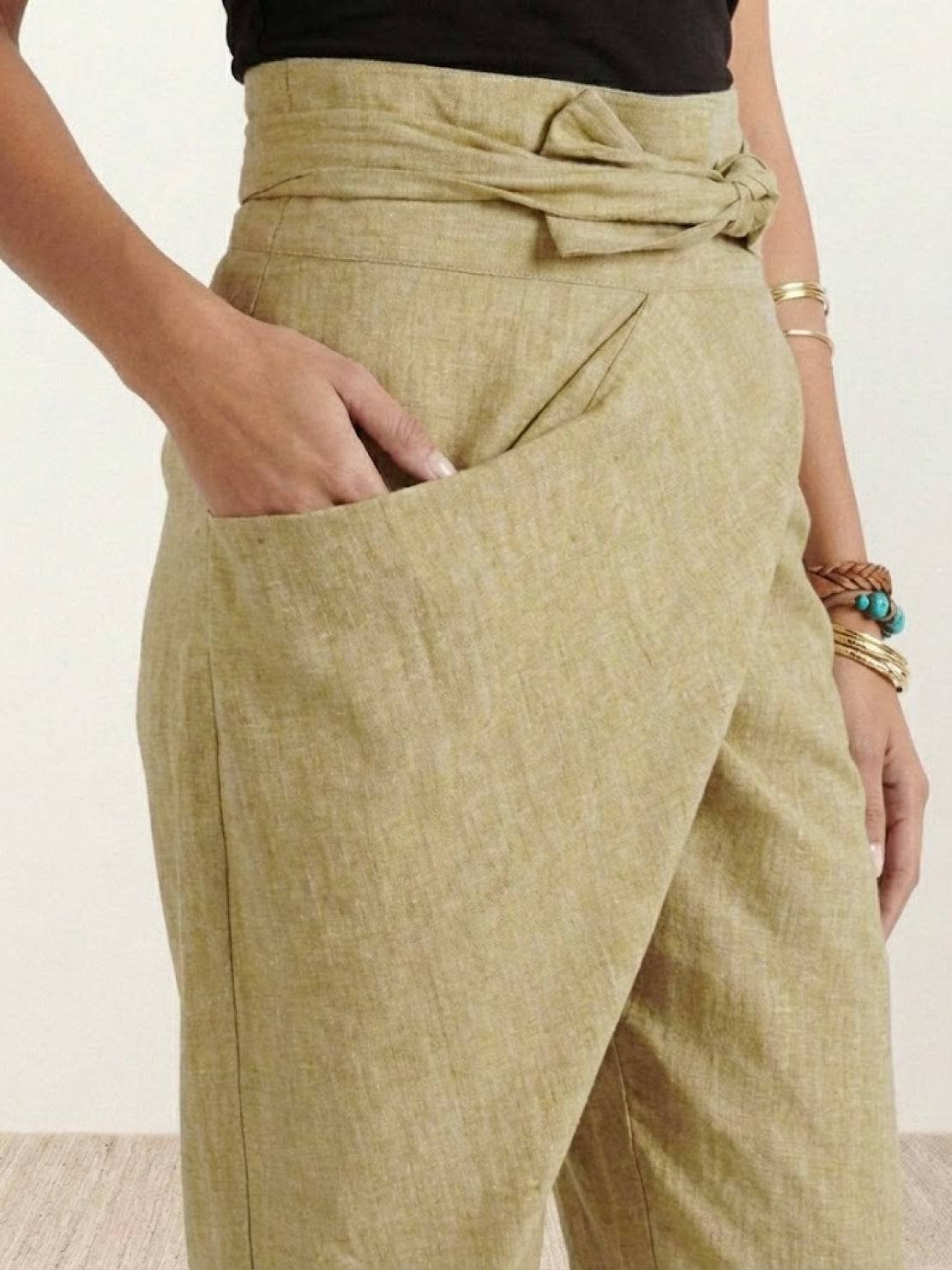 Mathilde | Dame Højtaljede Wrap-Front Afsmalnende Cropped Bukser