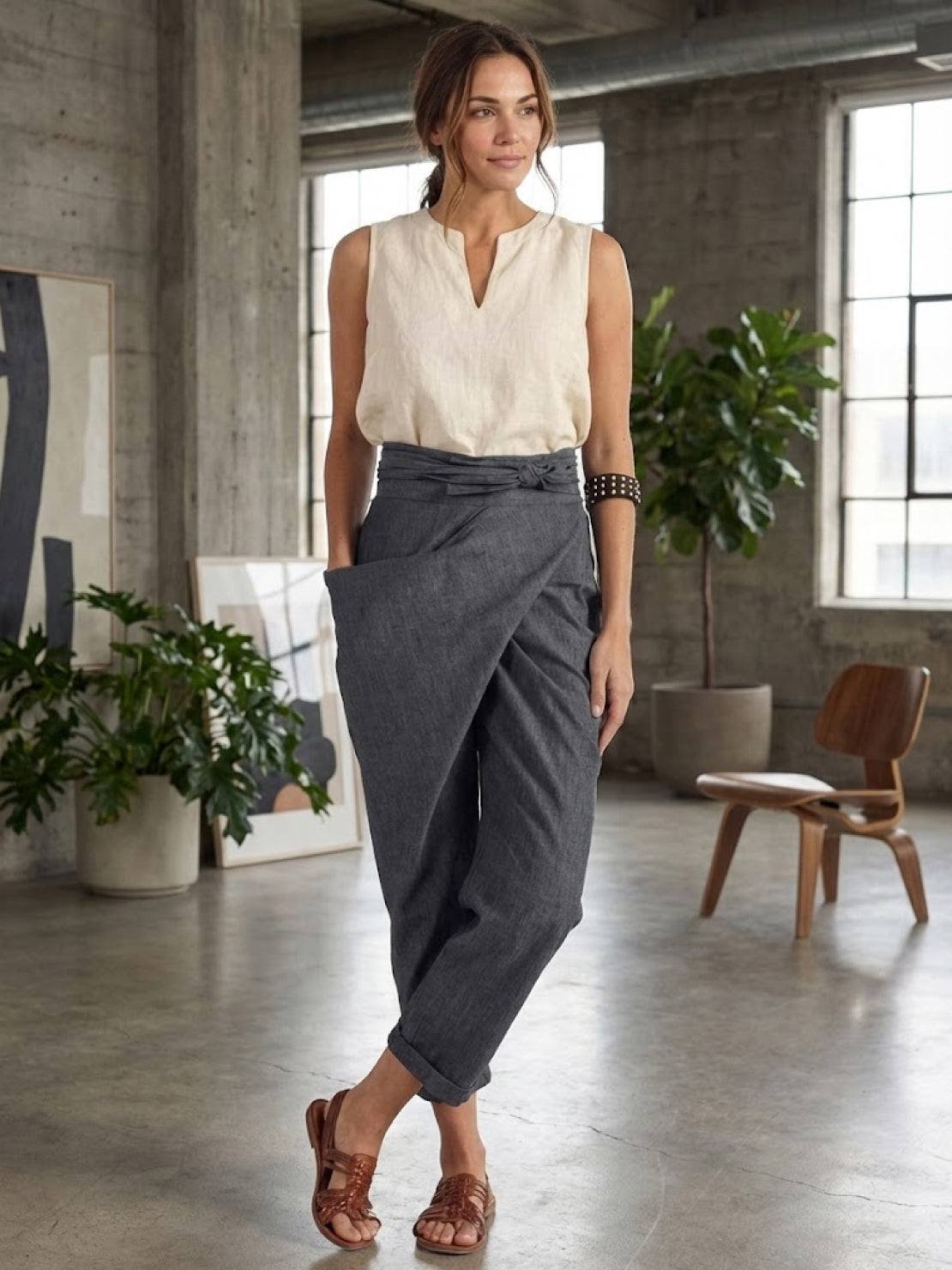 Mathilde | Dame Højtaljede Wrap-Front Afsmalnende Cropped Bukser