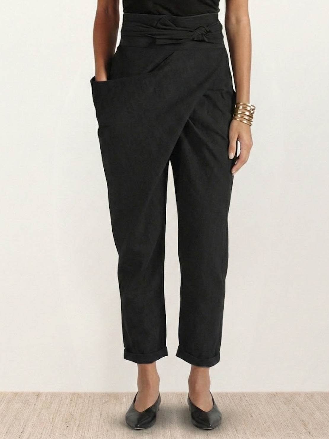 Mathilde | Dame Højtaljede Wrap-Front Afsmalnende Cropped Bukser