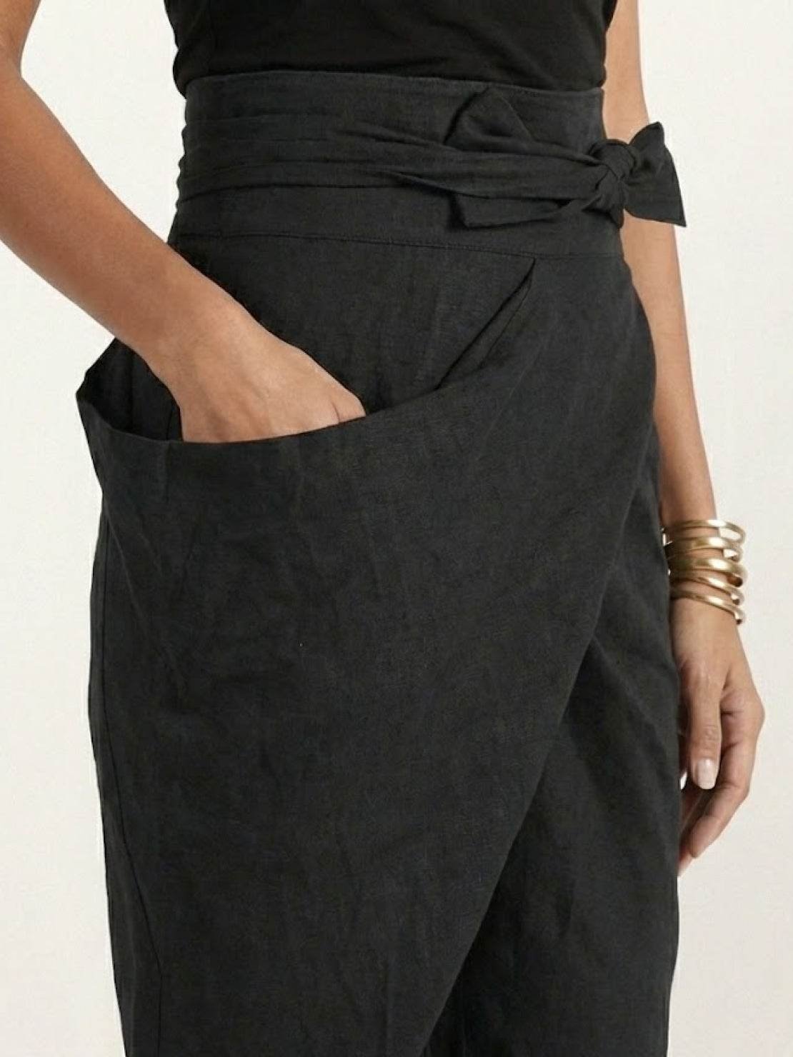 Mathilde | Dame Højtaljede Wrap-Front Afsmalnende Cropped Bukser