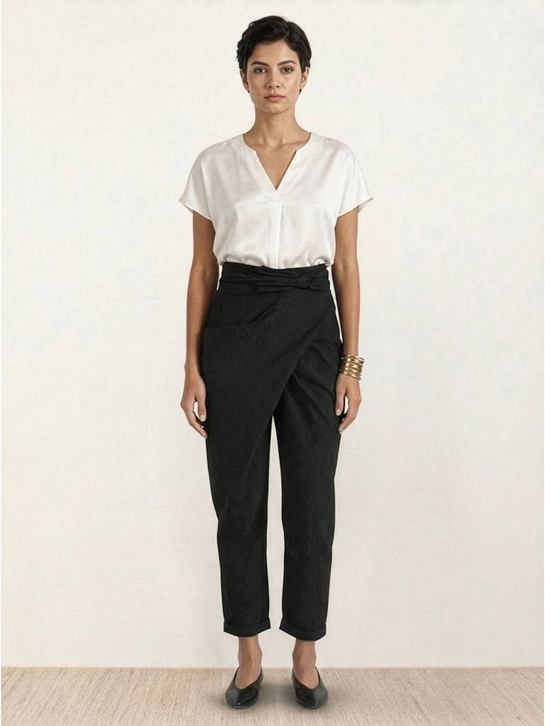 Mathilde | Dame Højtaljede Wrap-Front Afsmalnende Cropped Bukser