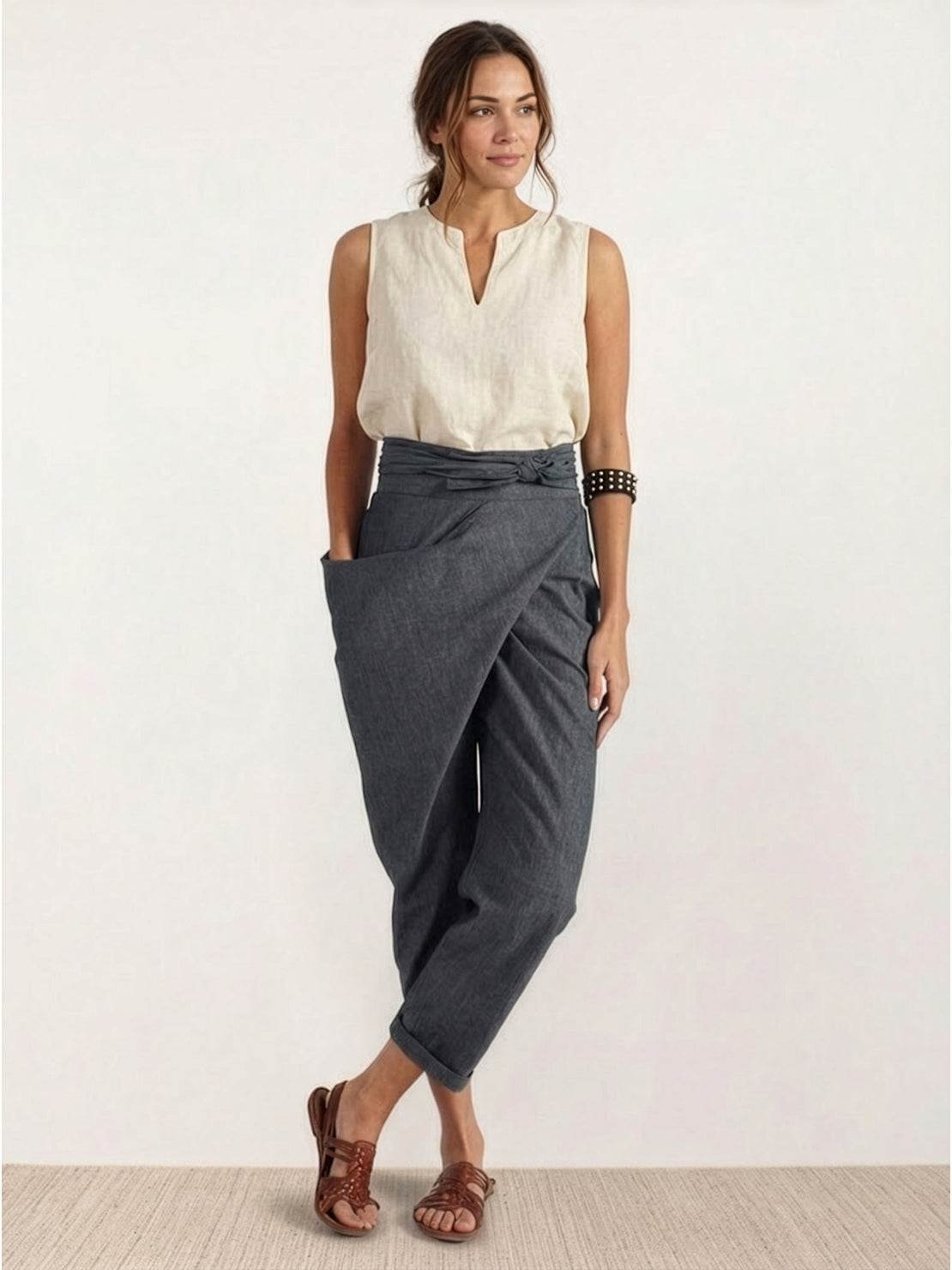 Mathilde | Dame Højtaljede Wrap-Front Afsmalnende Cropped Bukser
