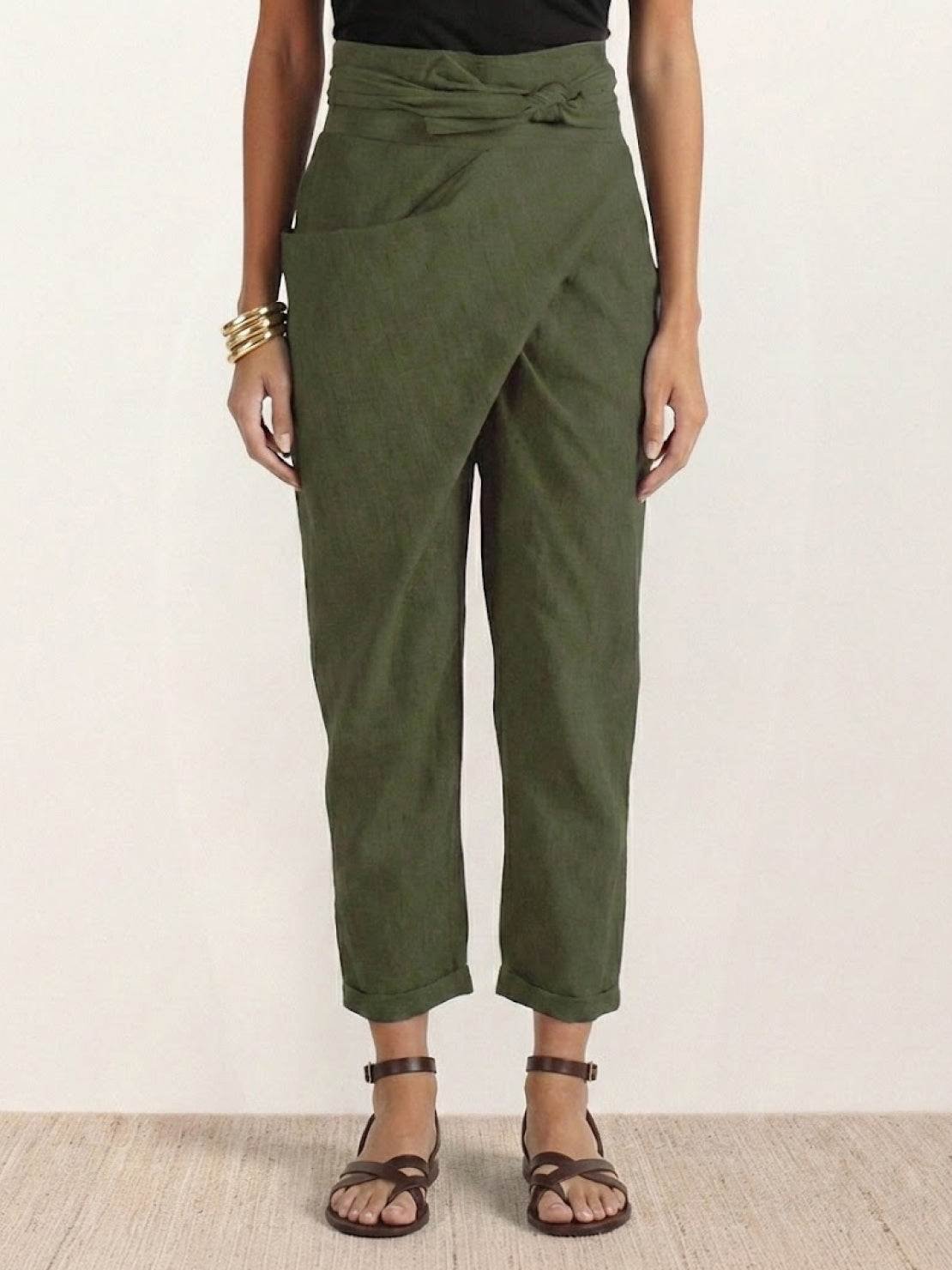 Mathilde | Dame Højtaljede Wrap-Front Afsmalnende Cropped Bukser