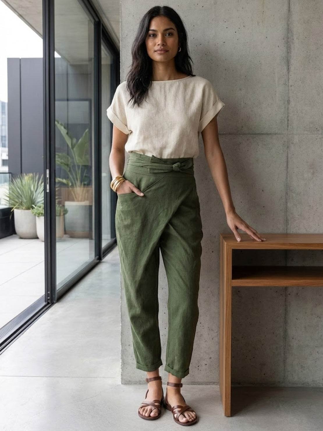 Mathilde | Dame Højtaljede Wrap-Front Afsmalnende Cropped Bukser