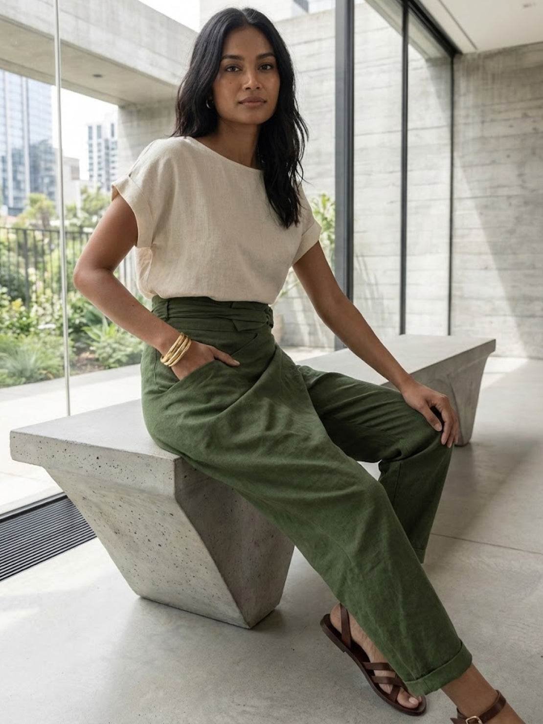 Mathilde | Dame Højtaljede Wrap-Front Afsmalnende Cropped Bukser