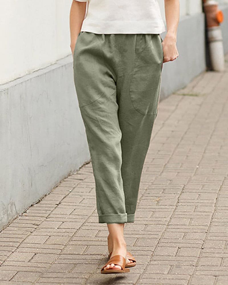 Laura | Dame Hør Bomulds Harem Bukser Afslappet Tapered