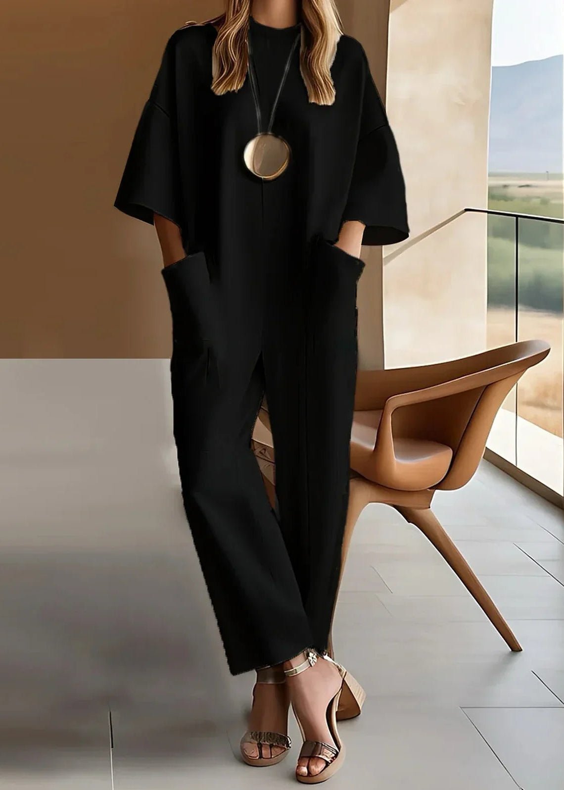 Astrid | Dame Hvid Kortærmet Wide-Leg Jumpsuit Crew Neck