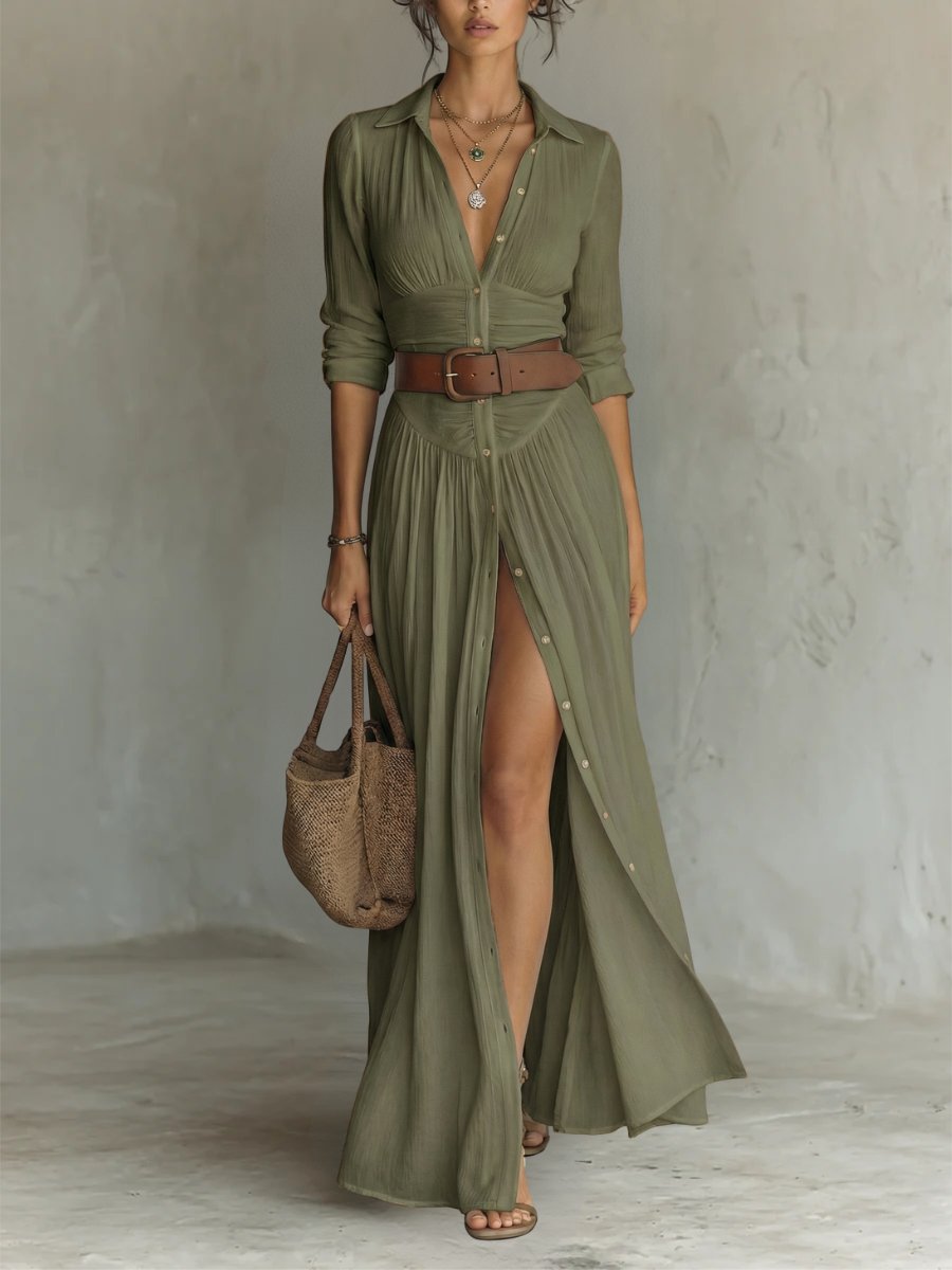 Nora | Dame Hvid Skjortekjole Lang Maxi Boho-Stil