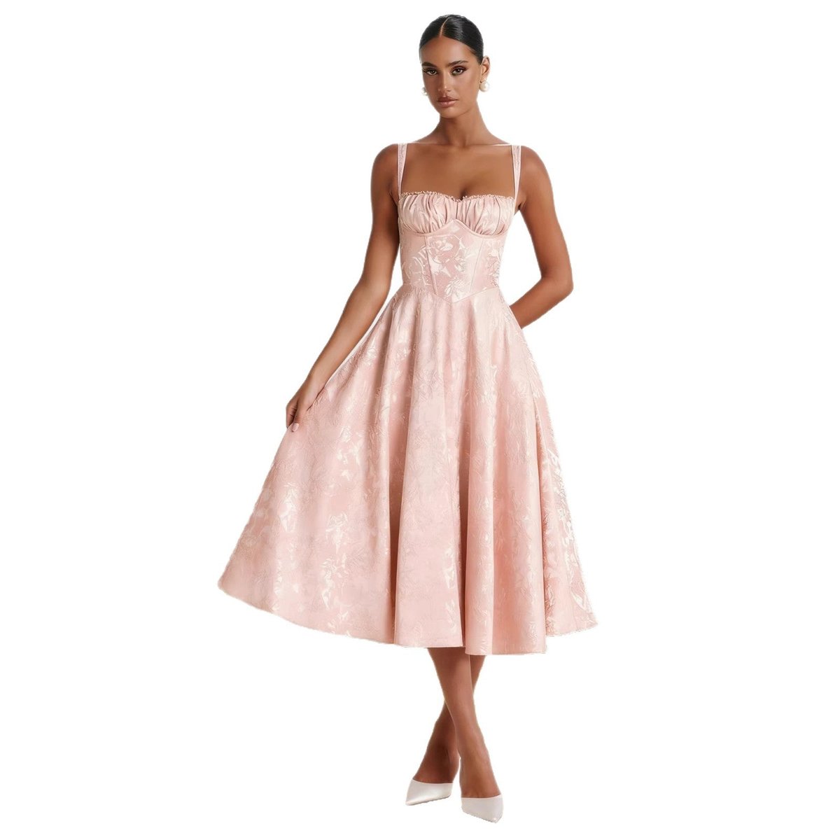 Sofia | Dame Jacquard Cocktail Dress med Korsetkrop og Svungent Skørt