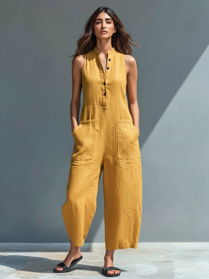 Laura | Dame Jumpsuit Hørblanding Ærmeløs Afslappet Pasform