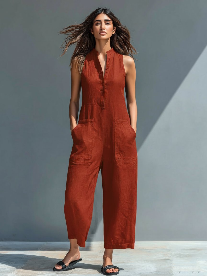 Laura | Dame Jumpsuit Hørblanding Ærmeløs Afslappet Pasform