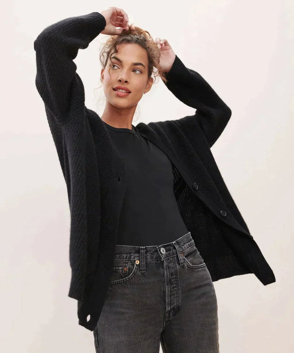 Astrid | Dame Kashmir V-hals Strikket Cardigan Klassisk Pasform