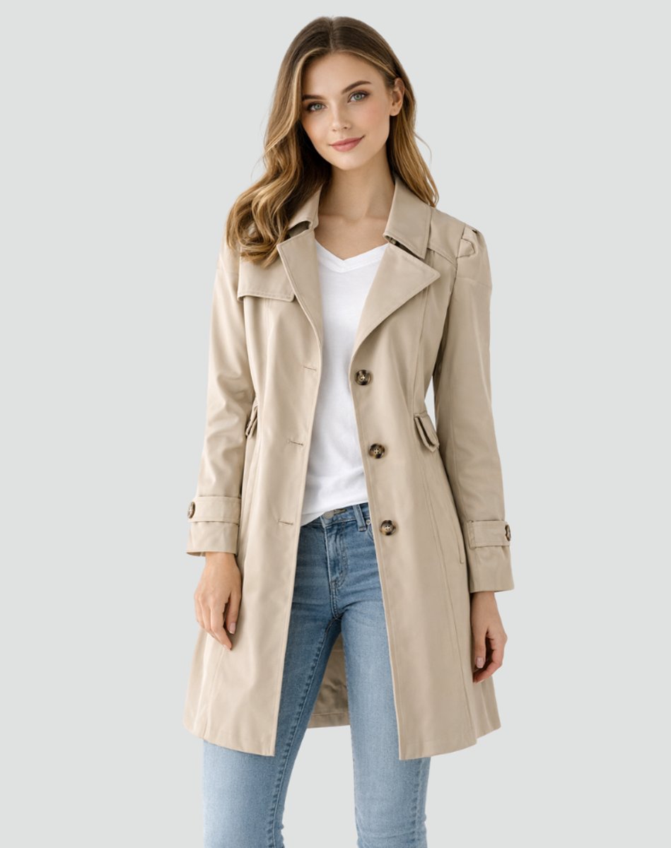 Nora | Dame Klassisk Midlang Trench Coat Skræddersyet Revers