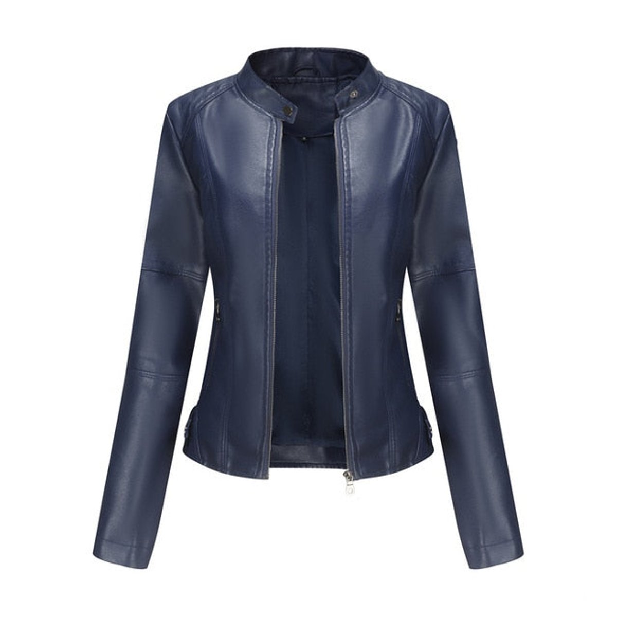 Clara | Dame kort zippet kunstlæder leather jacket med stående krave