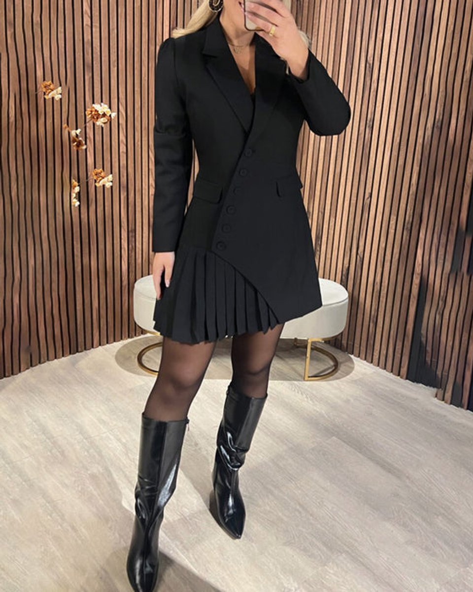 Maja | Dame Langærmet Plisseret Blazer Formal Dress