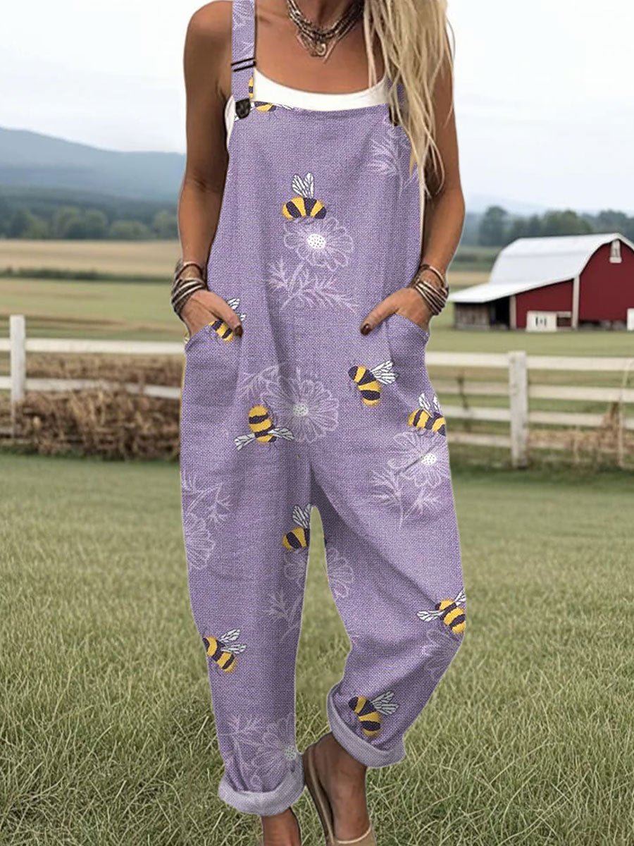Ella | Dame Lavendel Bier-Print Afslappet Jumpsuit