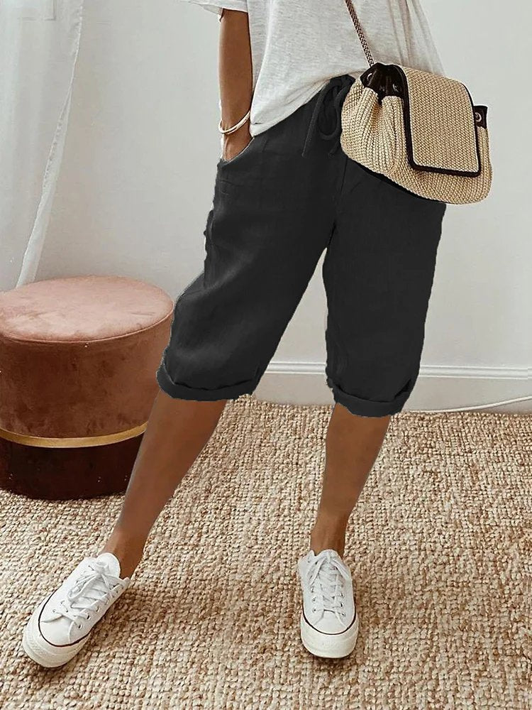 Liv | Dame Linen Bermuda Shorts med Snørebånd