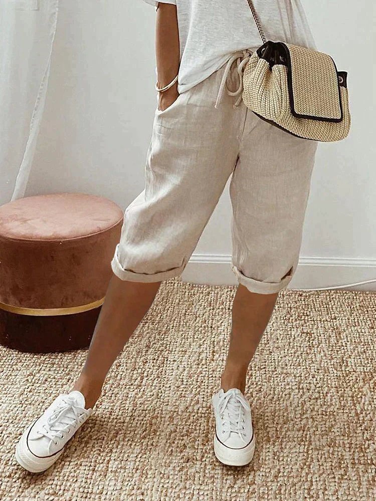 Liv | Dame Linen Bermuda Shorts med Snørebånd