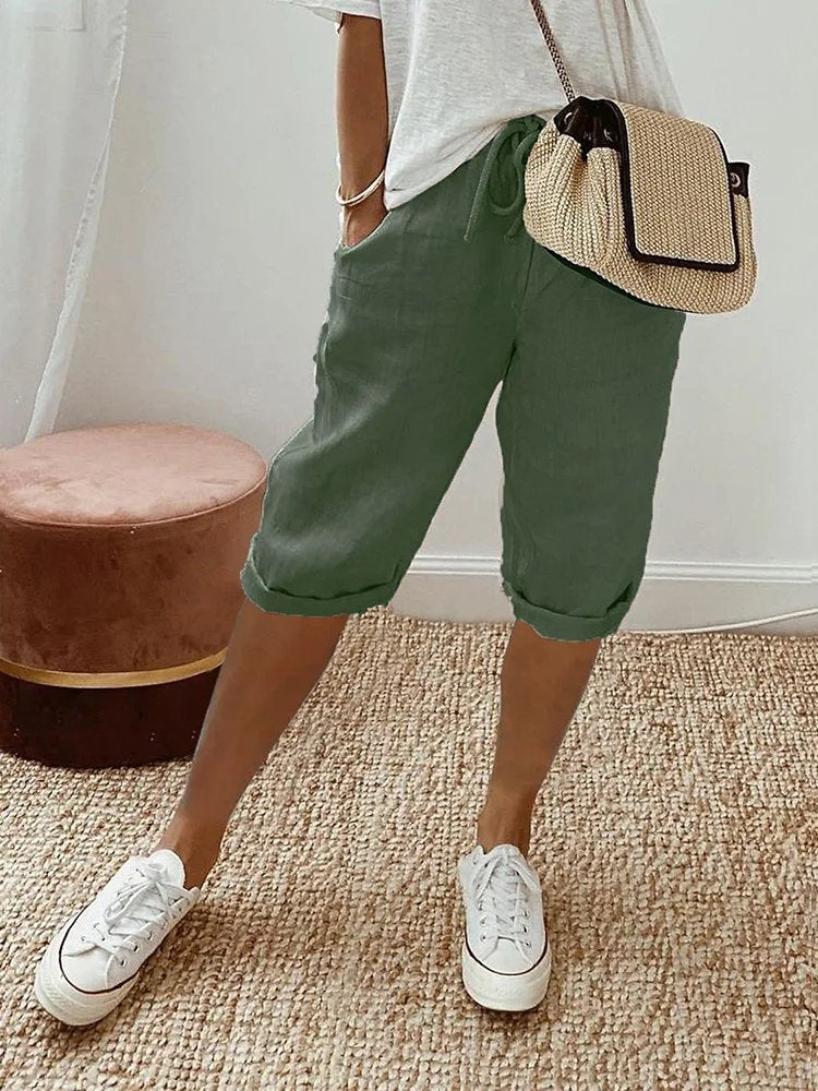 Liv | Dame Linen Bermuda Shorts med Snørebånd