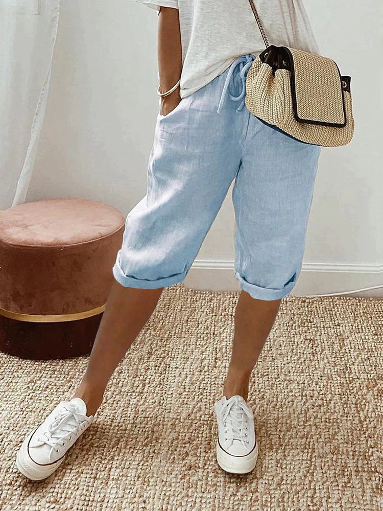 Liv | Dame Linen Bermuda Shorts med Snørebånd