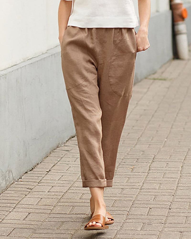 Anna | Dame Linen-Bomuld Afslappet Harem Bukser