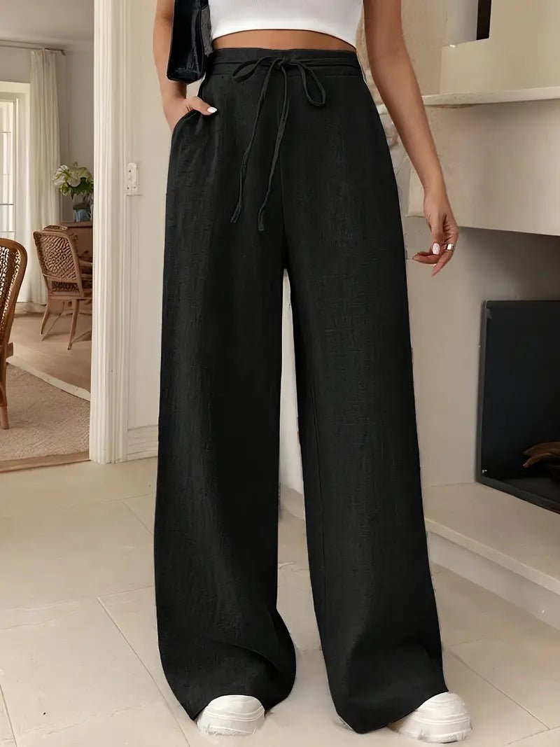 Clara | Dame Linen Bukser Højtaljede Wide Leg Casual