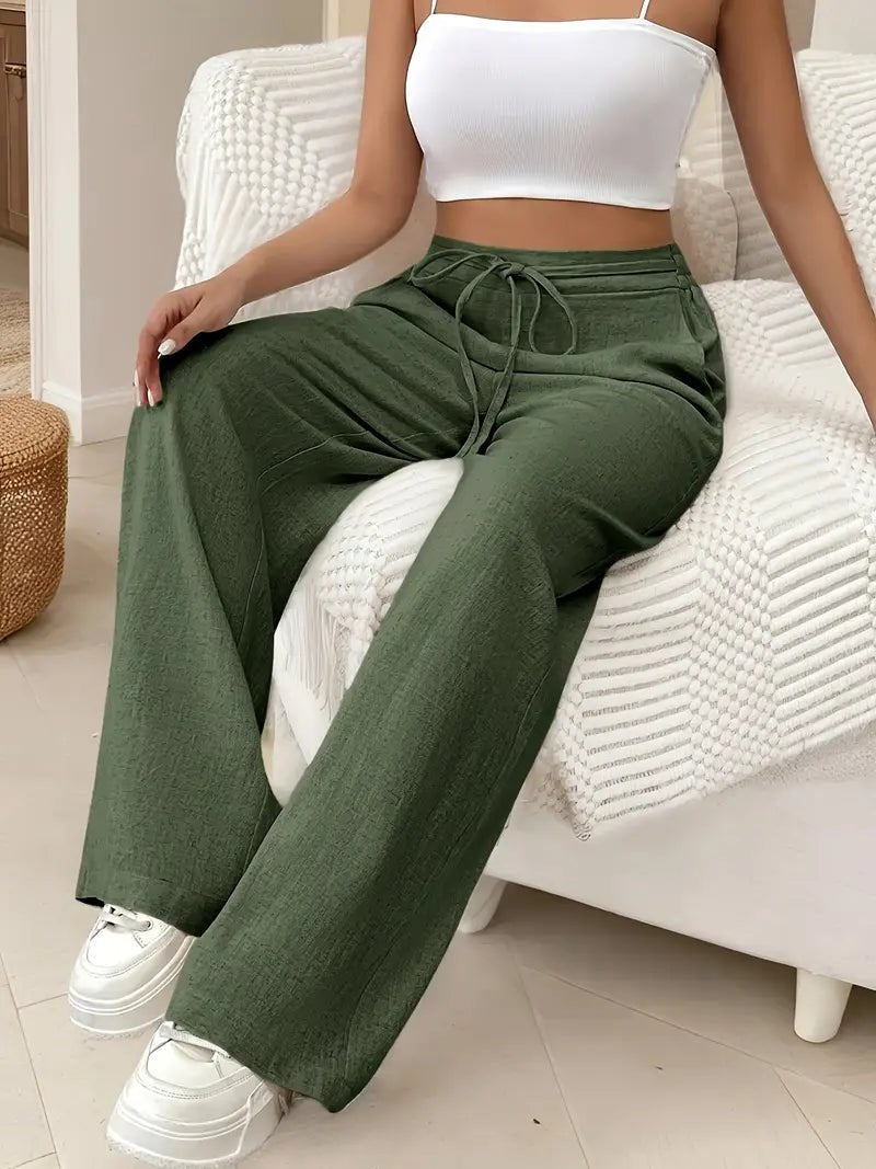 Clara | Dame Linen Bukser Højtaljede Wide Leg Casual