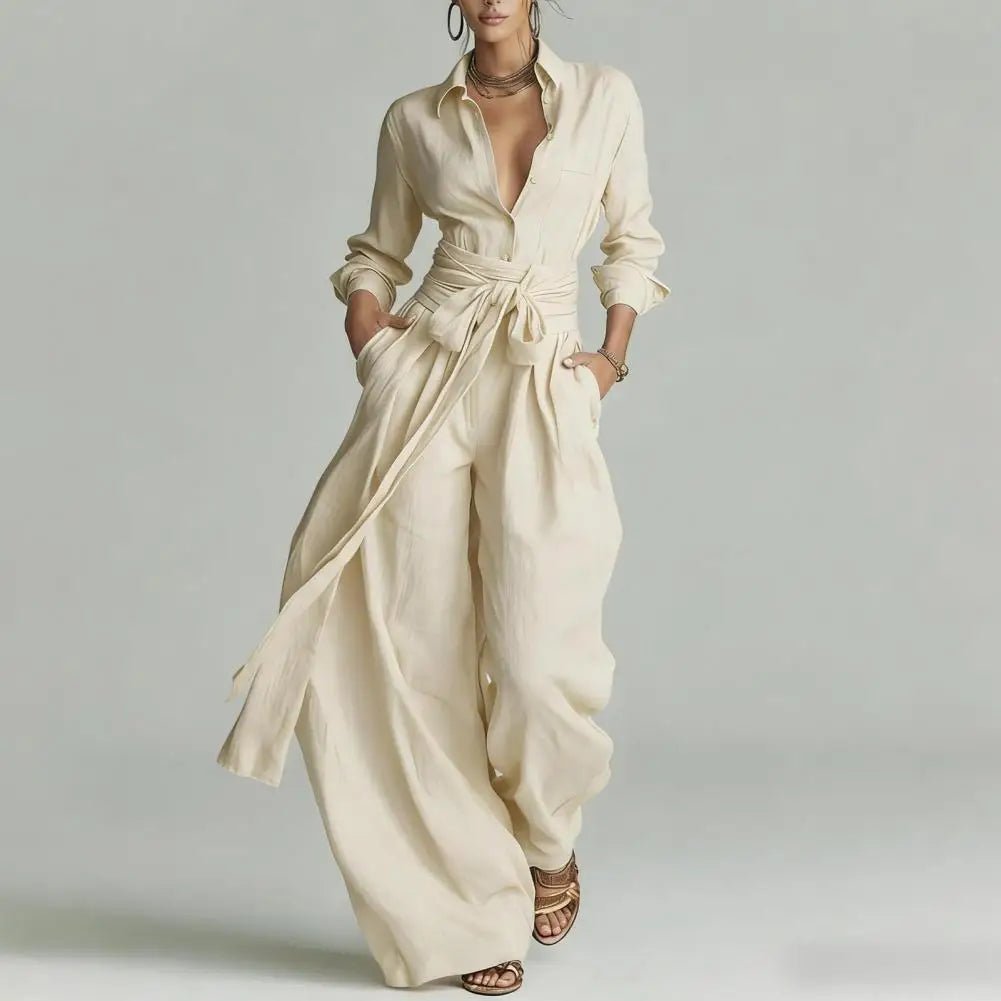 Karla | Dame Linen Co-ord Sæt Højtaljede Wide-Leg Bukser