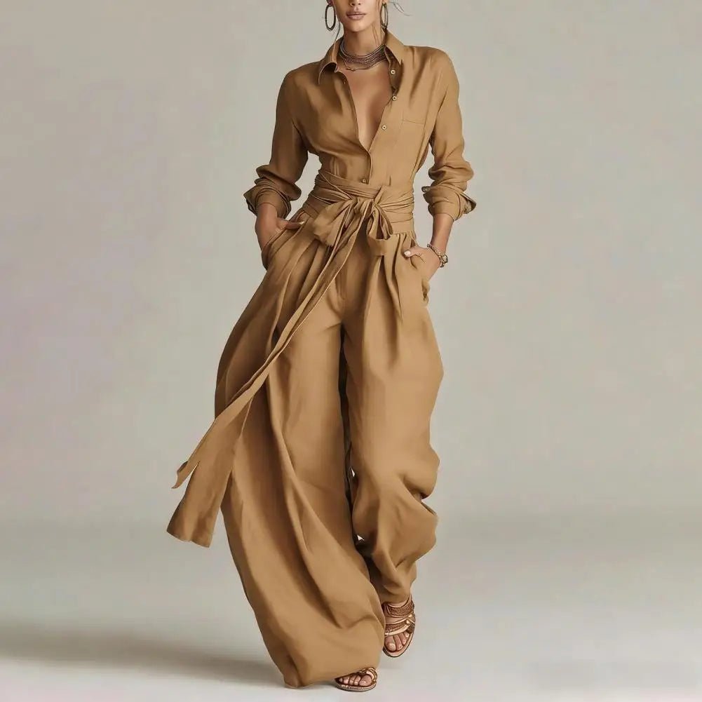 Karla | Dame Linen Co-ord Sæt Højtaljede Wide-Leg Bukser