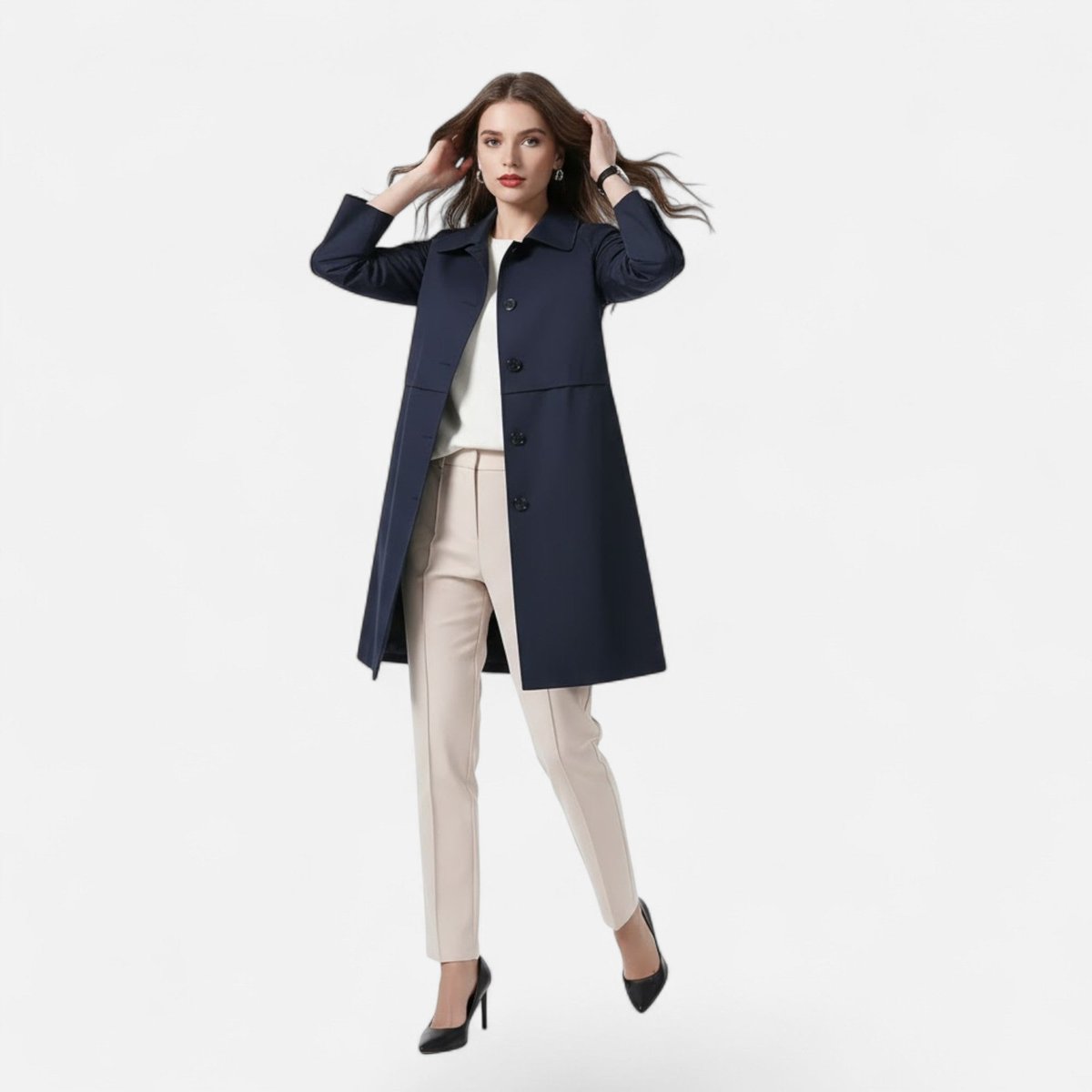 Anna | Dame Midi Uldblendet Dobbeltradet Trench Coat