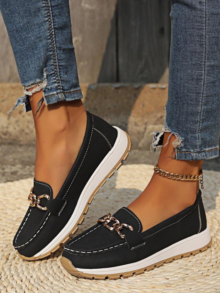 Isabella | Dame Ortopædisk Slip-On Loafers Guldspænde Skridsikker Sål