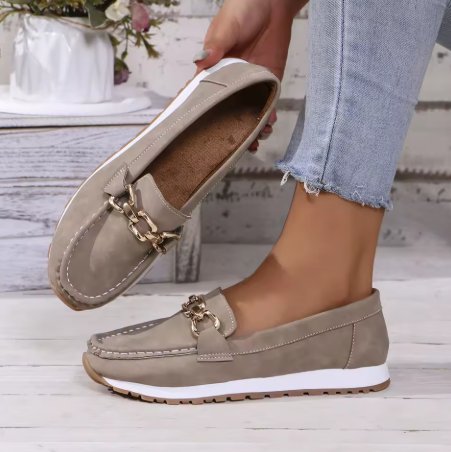 Isabella | Dame Ortopædisk Slip-On Loafers Guldspænde Skridsikker Sål