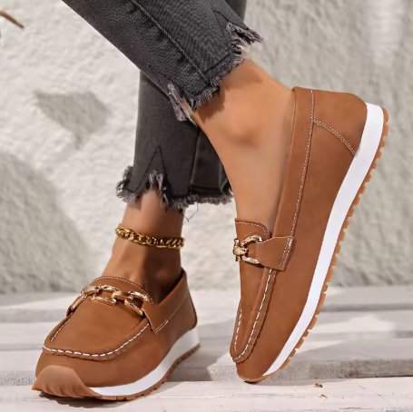 Isabella | Dame Ortopædisk Slip-On Loafers Guldspænde Skridsikker Sål