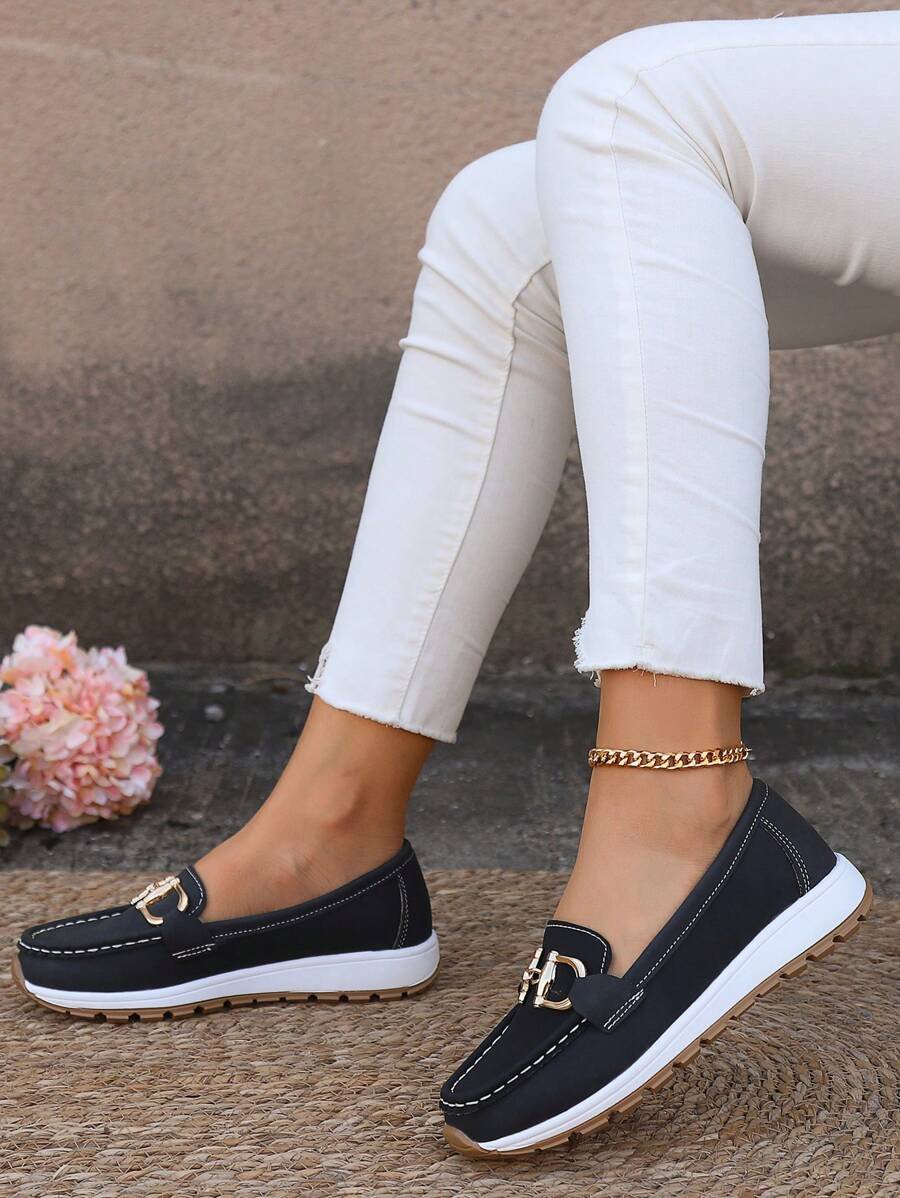 Isabella | Dame Ortopædisk Slip-On Loafers Guldspænde Skridsikker Sål