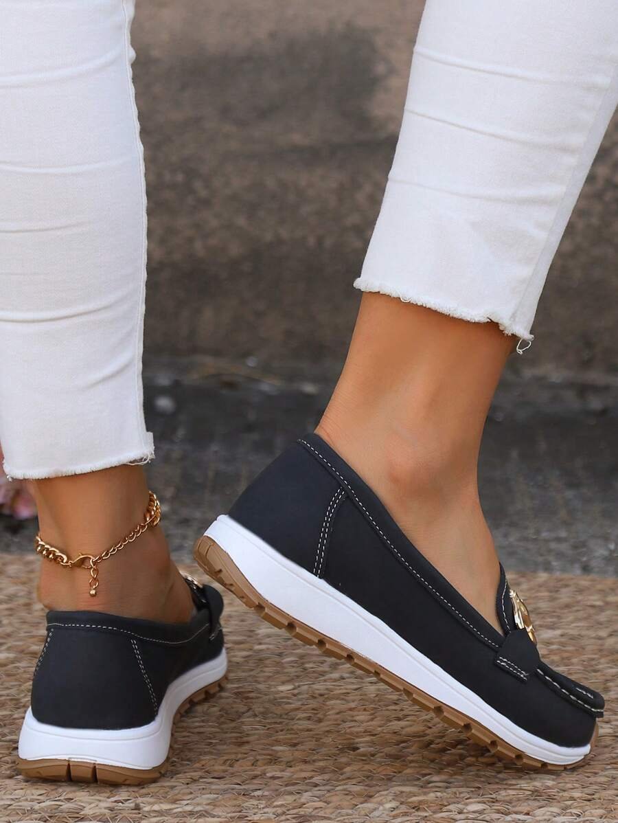 Isabella | Dame Ortopædisk Slip-On Loafers Guldspænde Skridsikker Sål