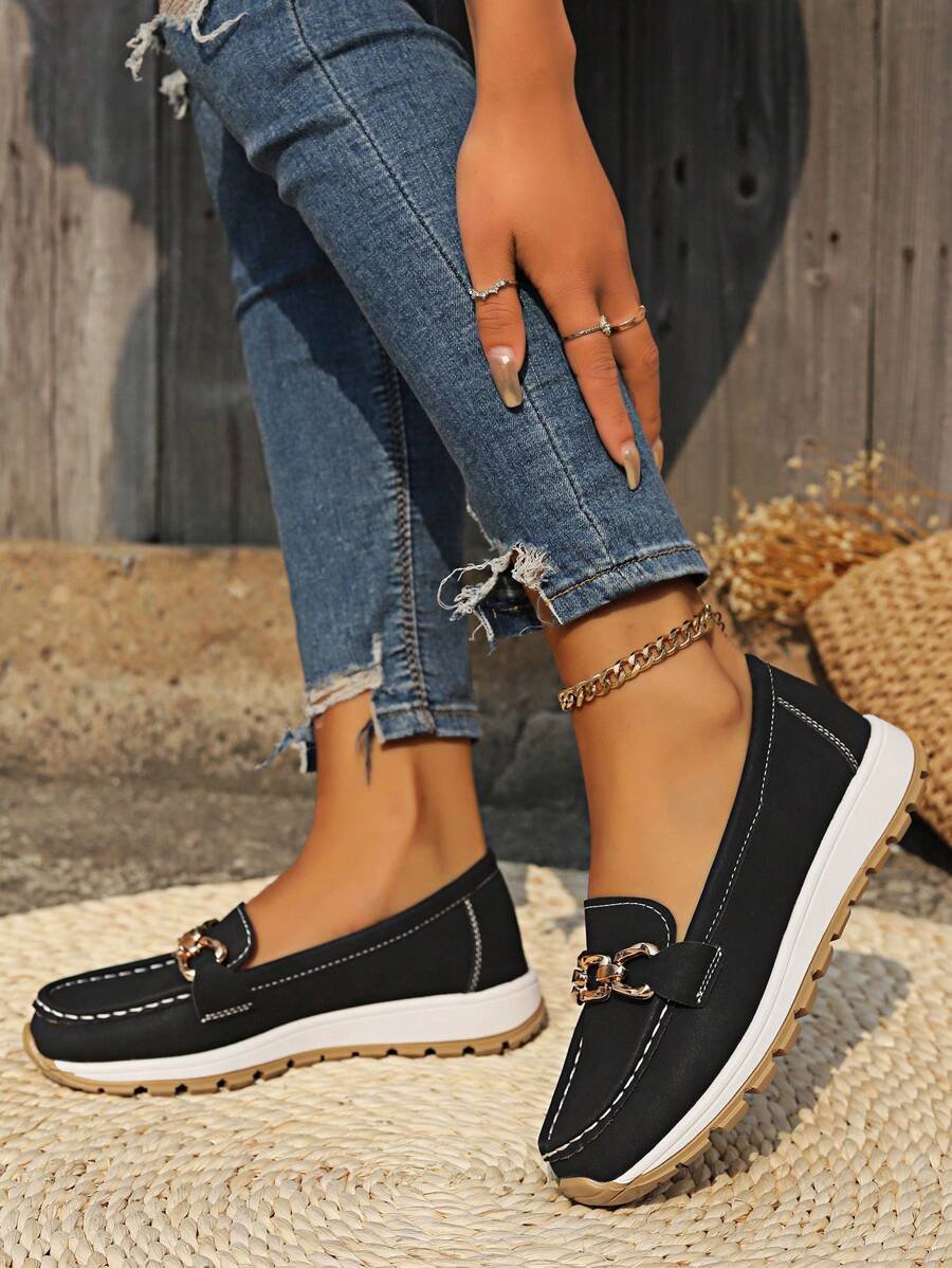 Isabella | Dame Ortopædisk Slip-On Loafers Guldspænde Skridsikker Sål
