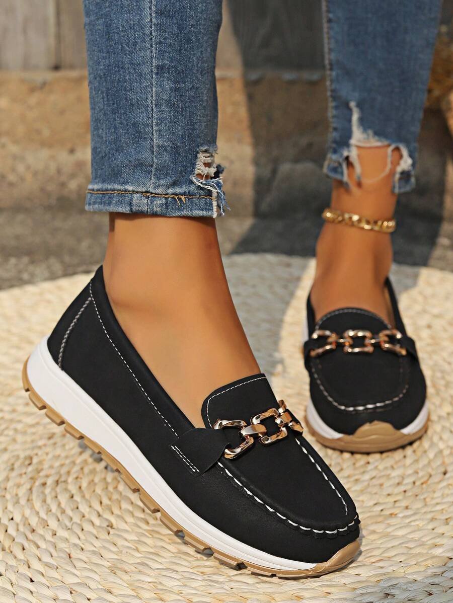 Isabella | Dame Ortopædisk Slip-On Loafers Guldspænde Skridsikker Sål