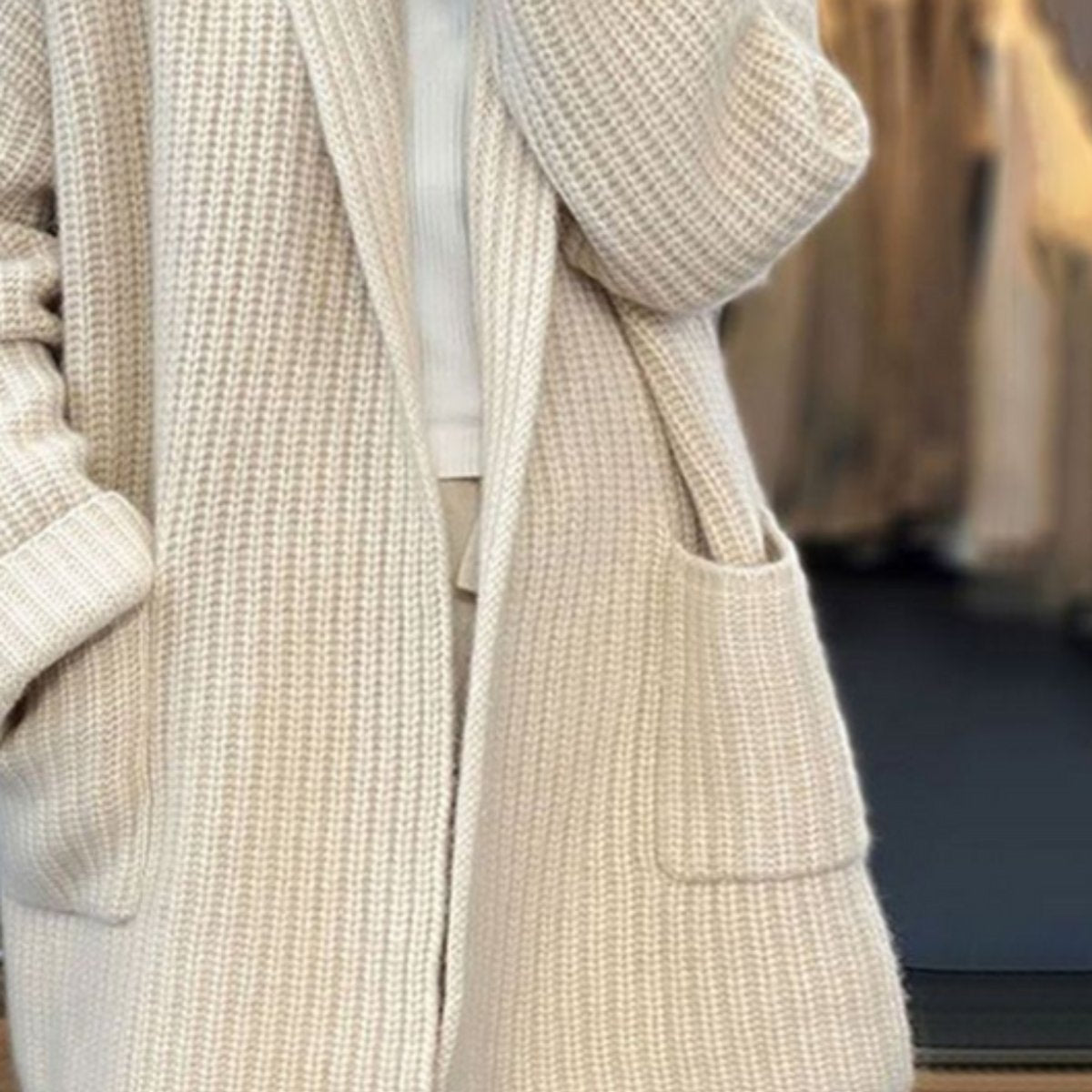 Freja | Dame Oversize Strikket Cardigan Løst Snit Lommer