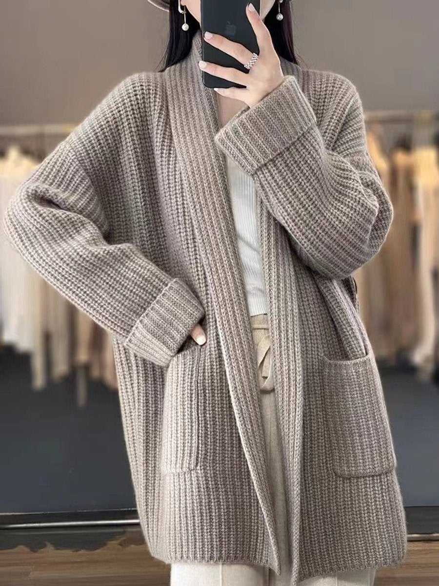 Freja | Dame Oversize Strikket Cardigan Løst Snit Lommer