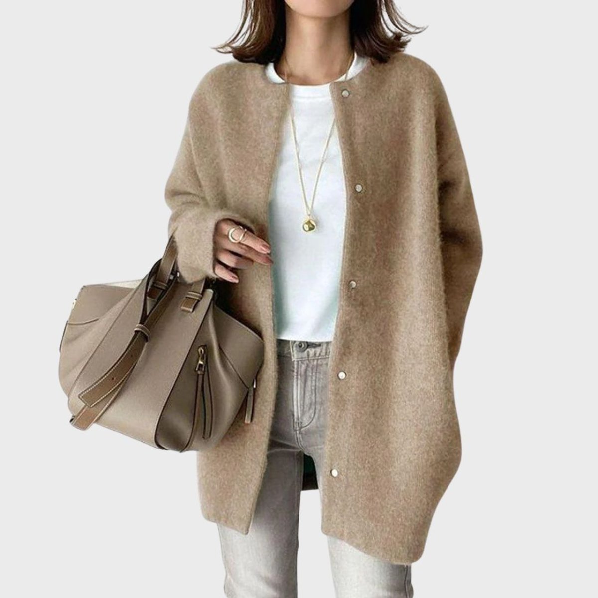 Olivia | Dame Oversized Cashmere Cardigan med Trykknapper