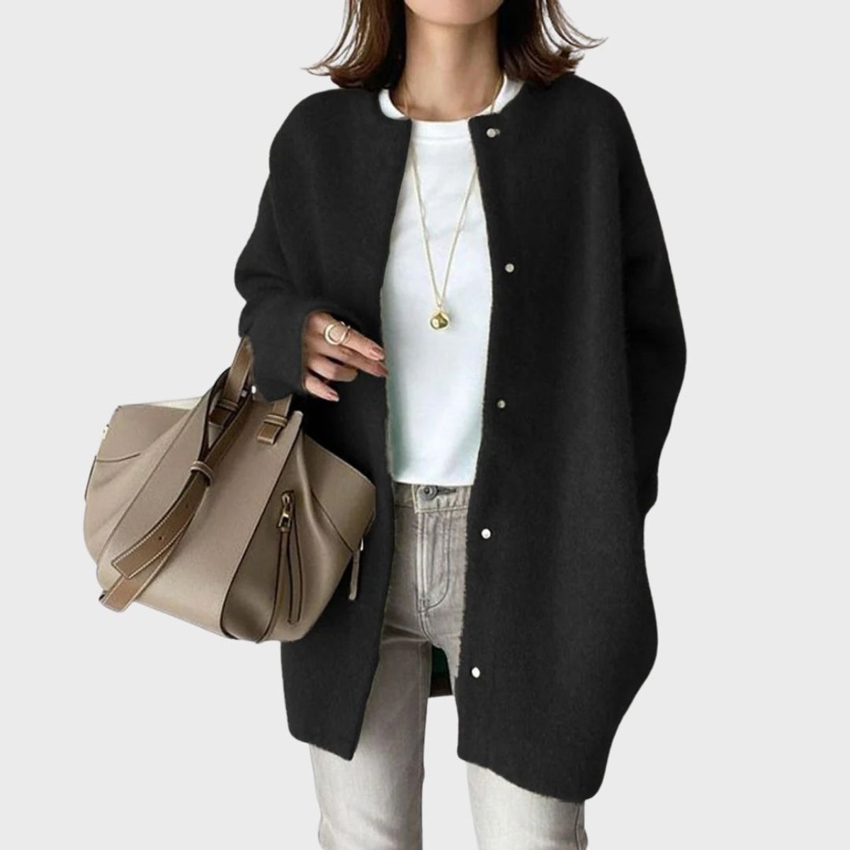 Olivia | Dame Oversized Cashmere Cardigan med Trykknapper