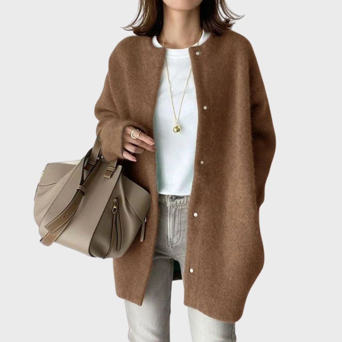 Olivia | Dame Oversized Cashmere Cardigan med Trykknapper