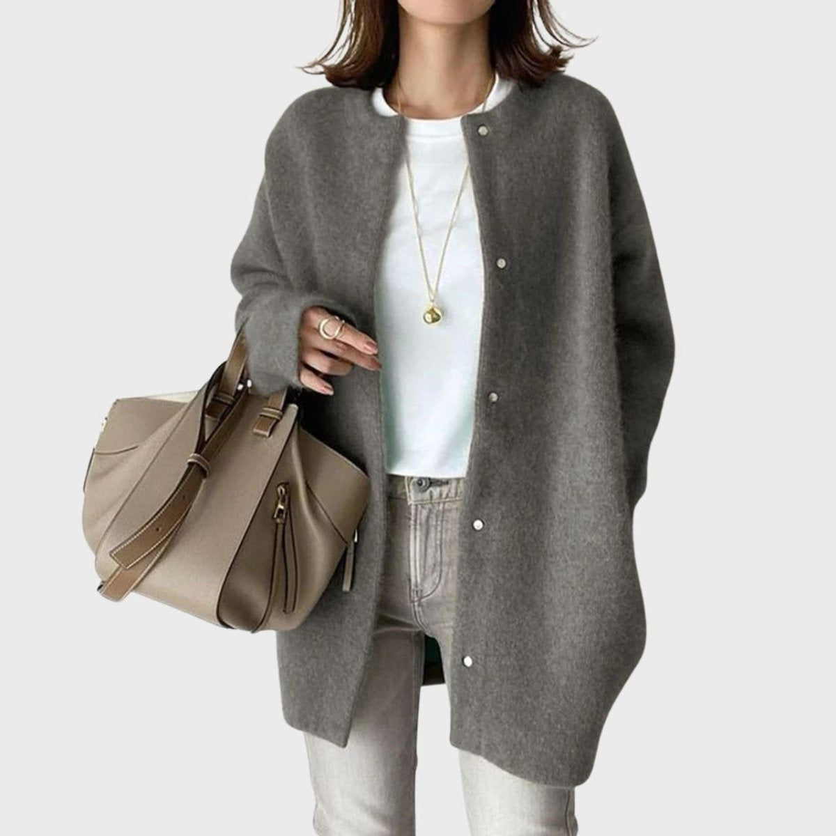 Olivia | Dame Oversized Cashmere Cardigan med Trykknapper