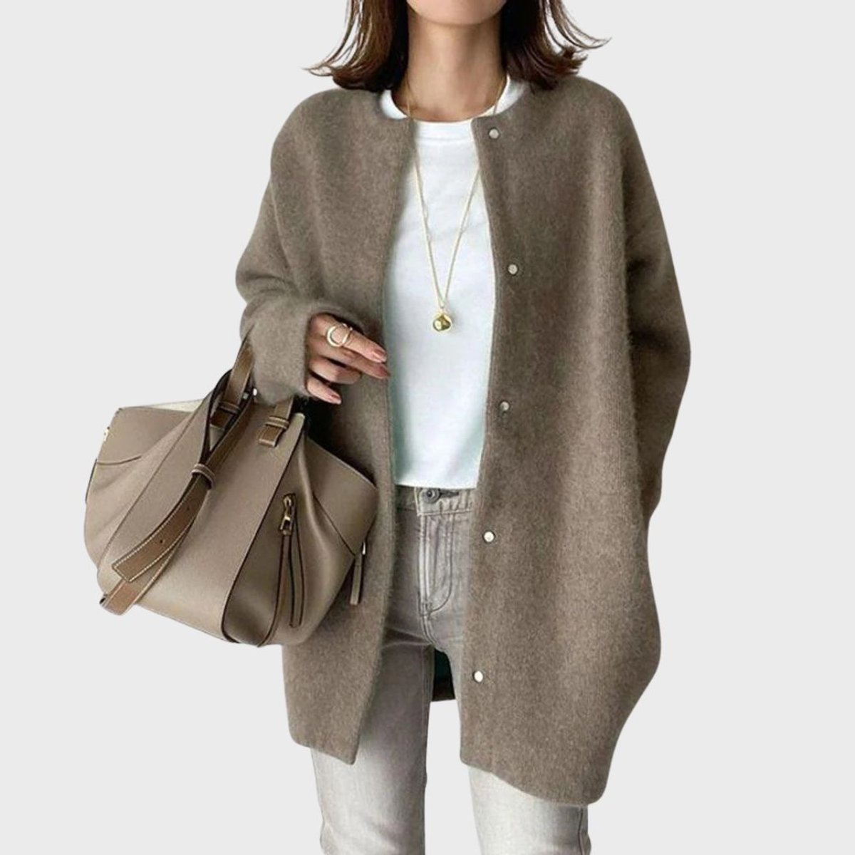 Olivia | Dame Oversized Cashmere Cardigan med Trykknapper