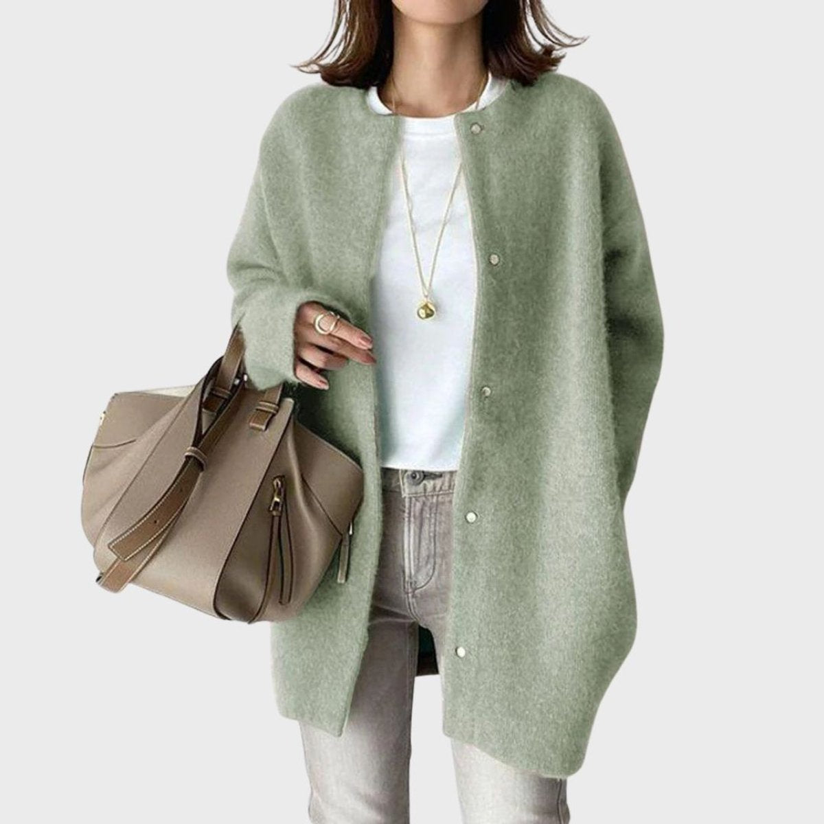 Olivia | Dame Oversized Cashmere Cardigan med Trykknapper