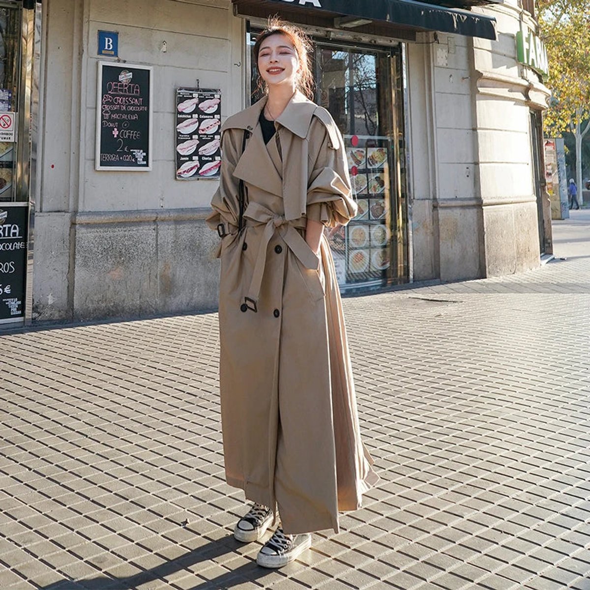 Clara | Dame Oversized Dobbeltknappet Maxi Trench Coat