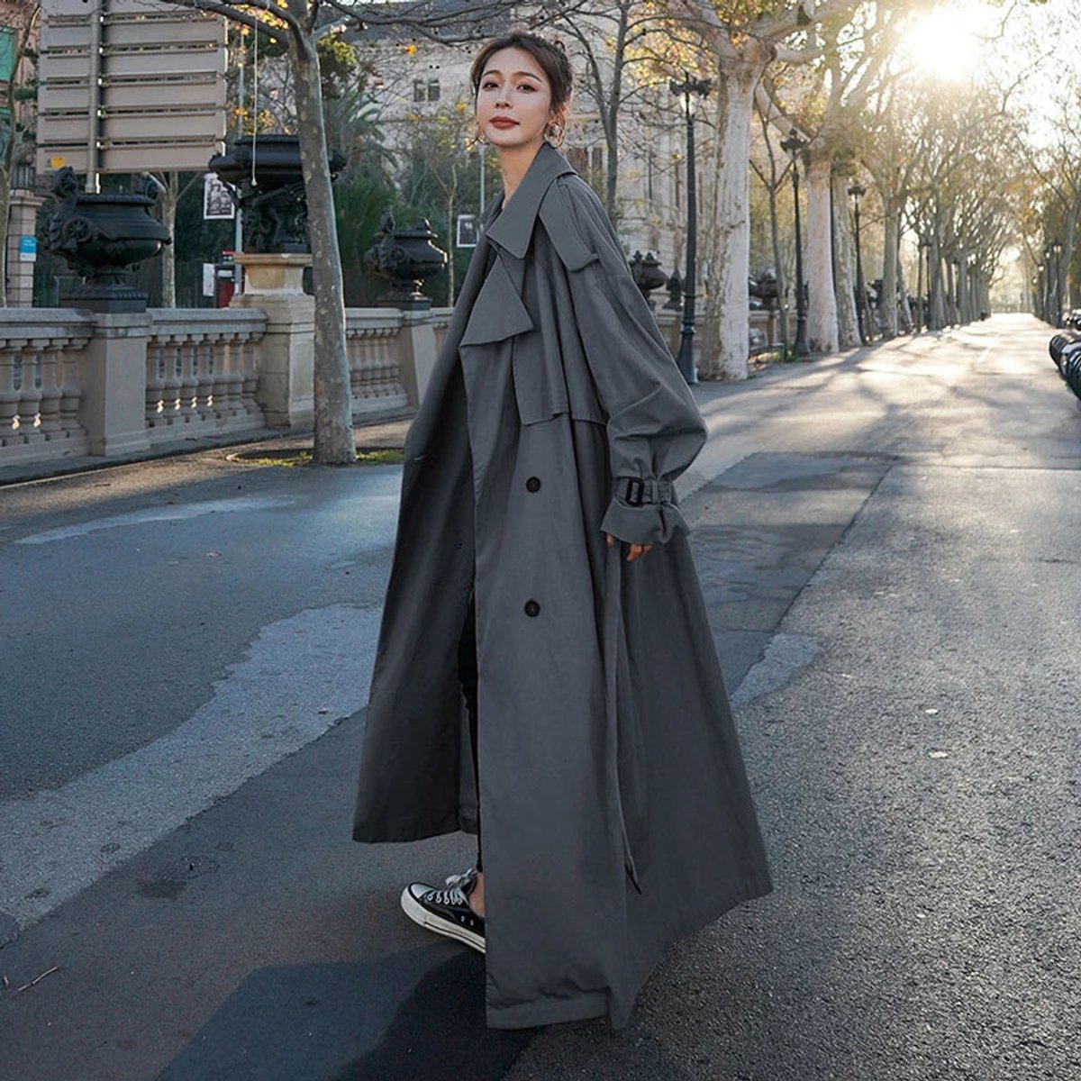 Clara | Dame Oversized Dobbeltknappet Maxi Trench Coat
