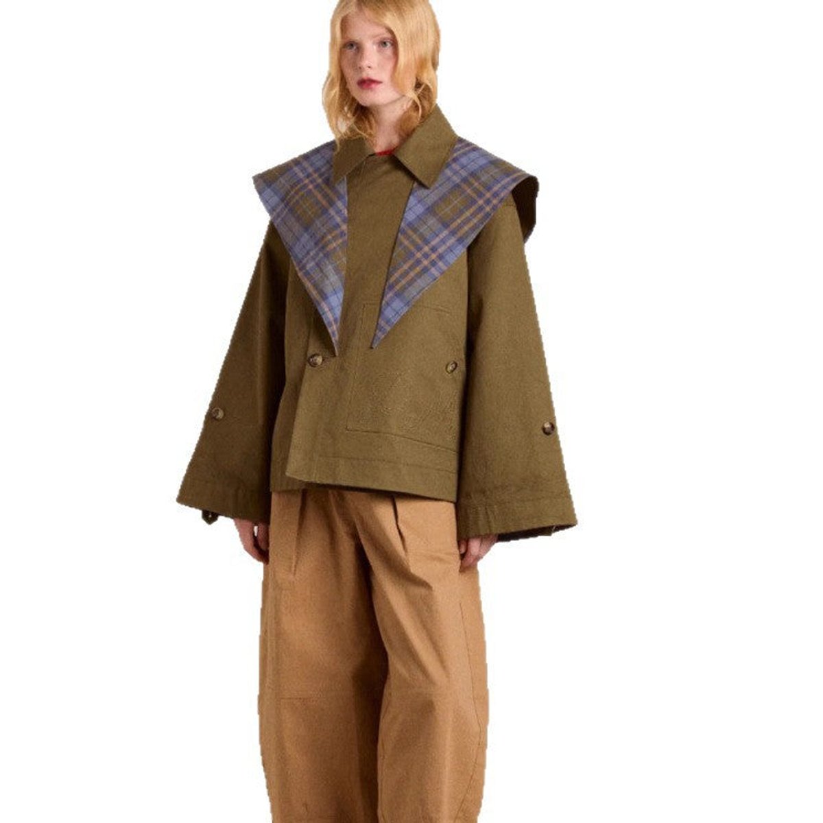 Sofia | Dame Oversized Dobbeltknappet Ternet Trench Coat