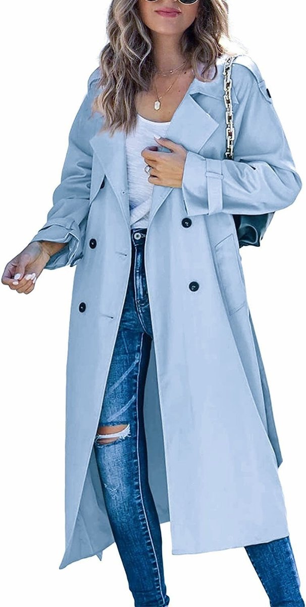 Olivia | Dame Oversized Dobbeltknappet Trench Coat Bæltet Talje