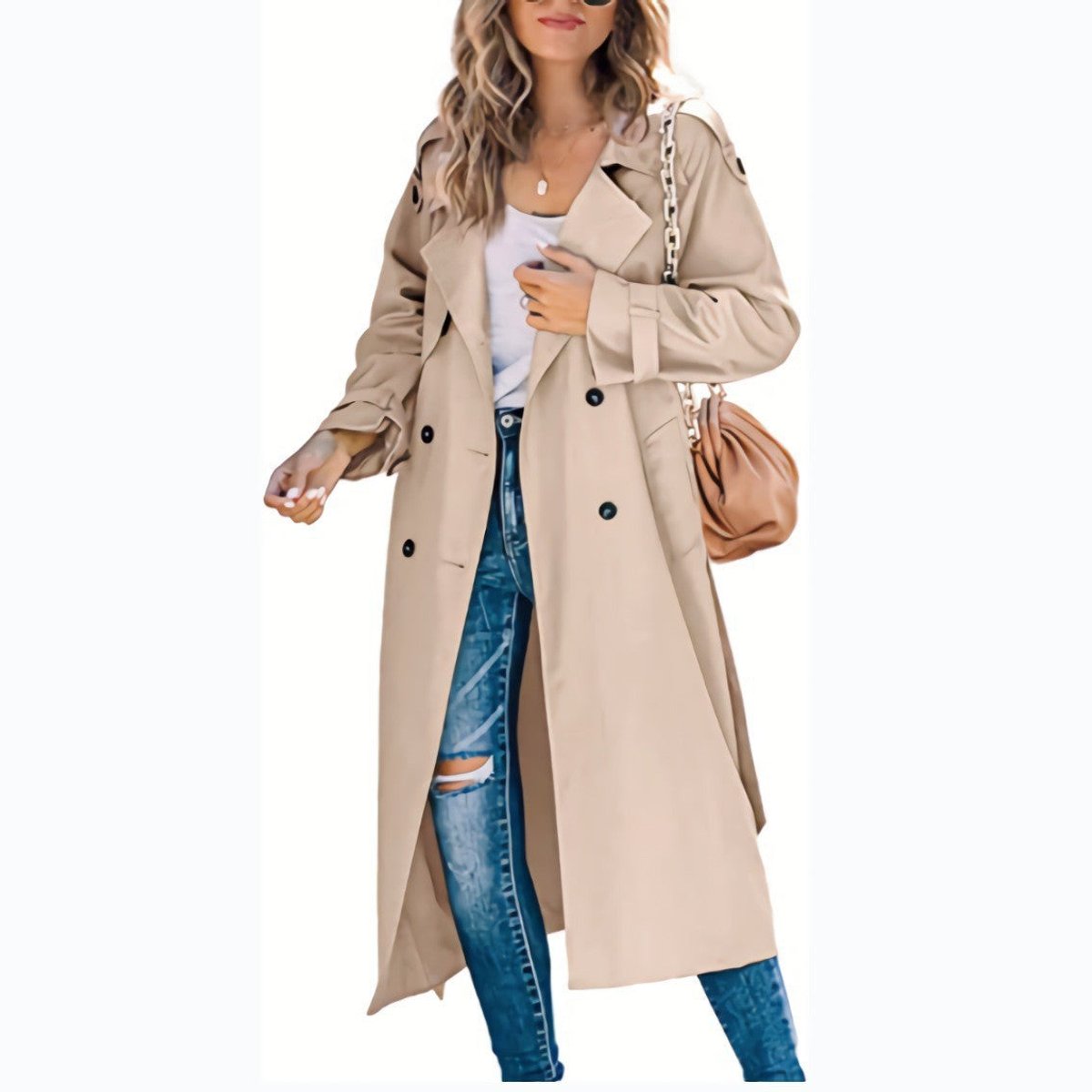 Olivia | Dame Oversized Dobbeltknappet Trench Coat Bæltet Talje